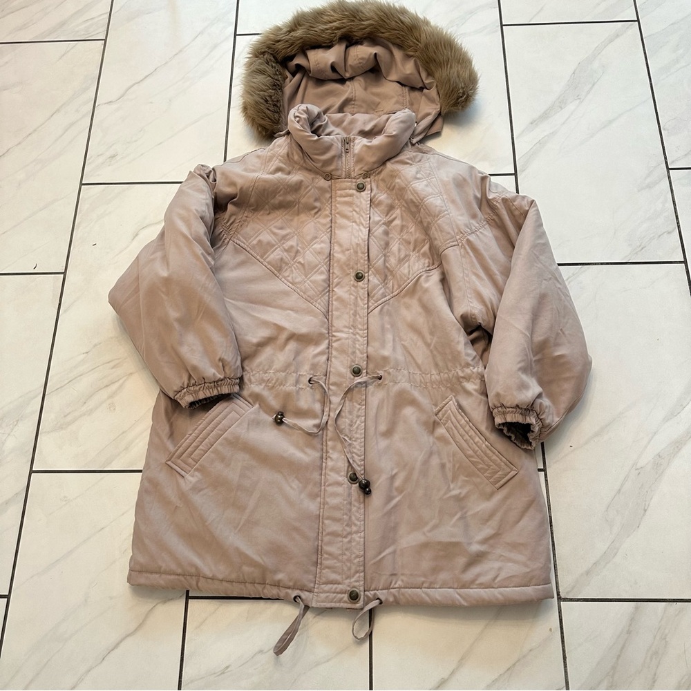 Vintage Komitor Taupe Hooded Parka with Faux Fur Trim